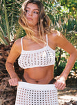 Crop top  Princess Polly Exclusive 100% polyester Crochet design  Delicate material - Wear with care  Fixed shoulder straps  Lace up back tie fastening  Good stretch  Sheer & unlined 
