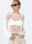 Sweater  Relaxed fit  100% polyester Mesh stitch crochet  Delicate material - wear with care  Wide neckline  Drop shoulder 