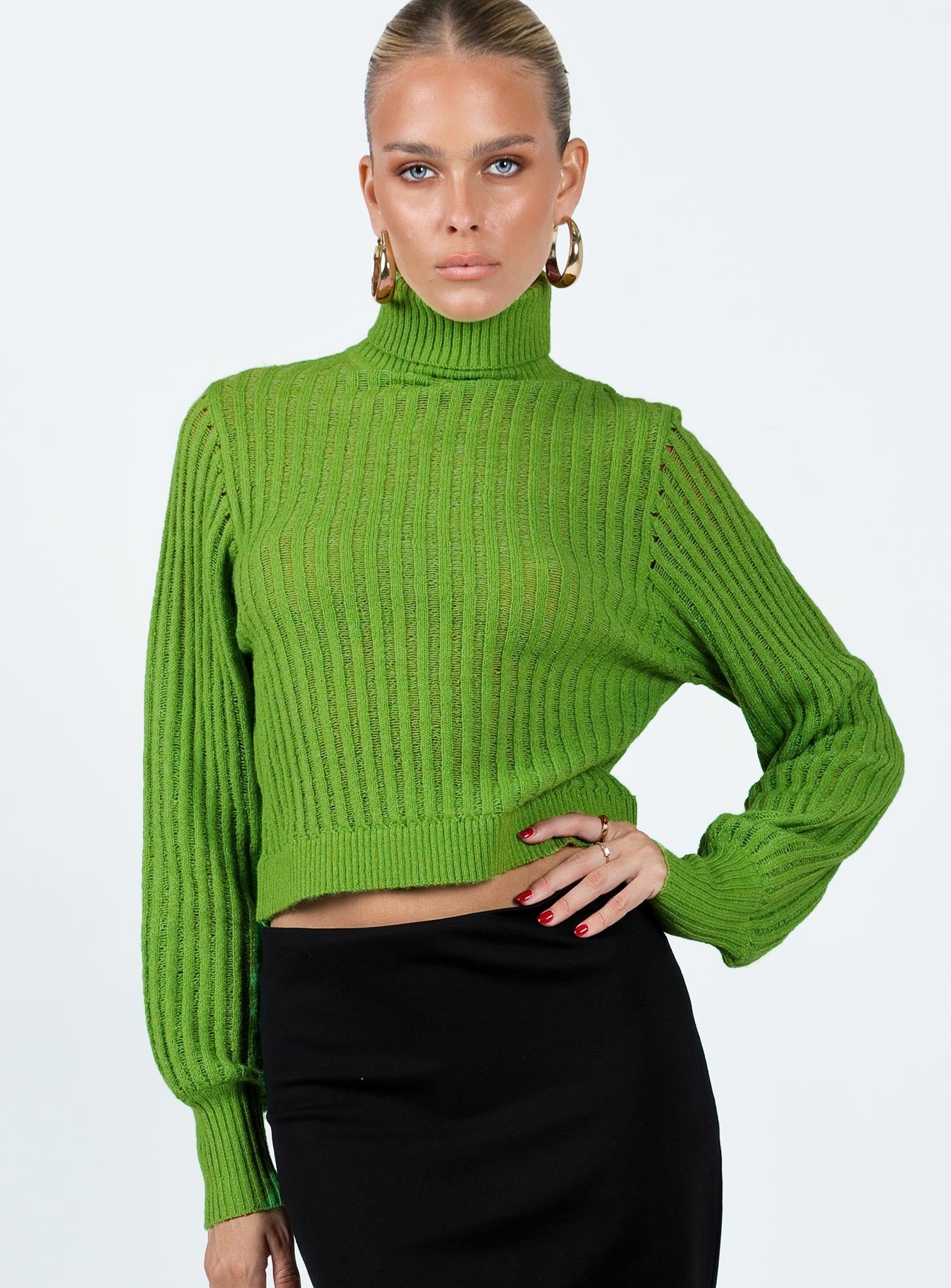 Mckilah Turtleneck Knit Sweater Green Princess Polly  Cropped 
