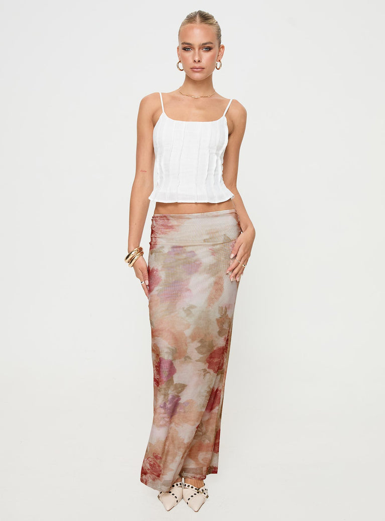 Maxi skirt Floral print, mesh material, elasticated waistband