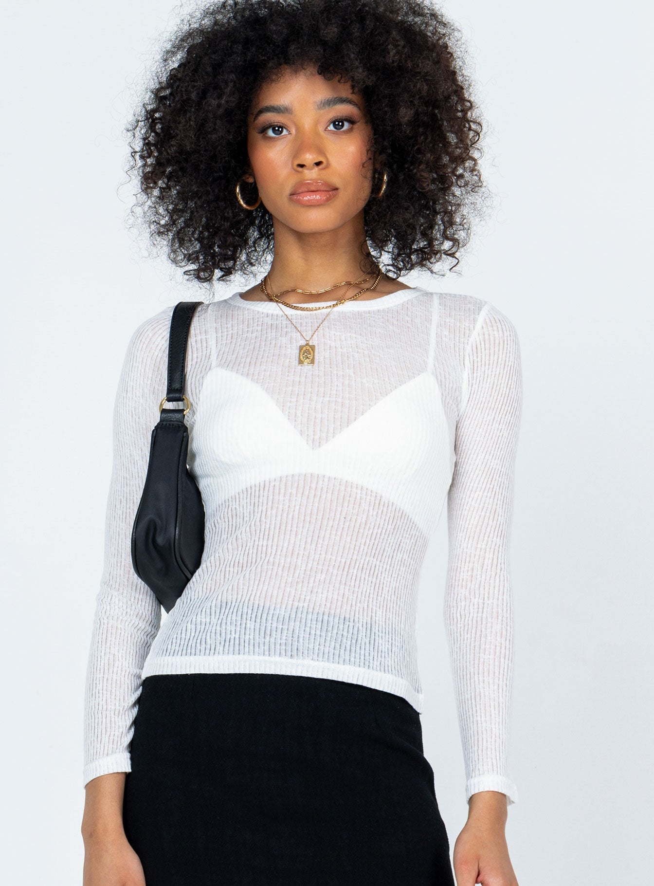 Long sleeve top  Slim fitting  Princess Polly Exclusive 75% polyester 25% rayon Sheer ribbed material  Good stretch  Unlined   