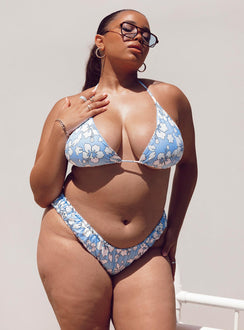 Wonda Hawaiian Floral Bikini Bottom Blue Curve