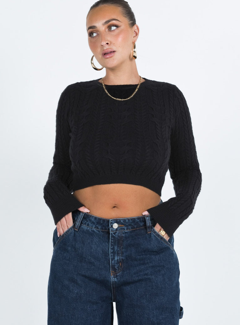 Cropped sweater Knit material Crew neckline Good stretch  Unlined 