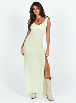 Maxi dress Fixed shoulder straps V neckline Invisible zip fastening at back High leg slit 