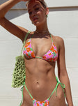 Bikini top Floral design Triangle style Adjustable coverage Tie fastenings Removable padding Fully lined