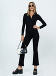 Black long sleeve jumpsuit Classic collar  Button front fastening 