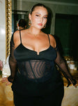 Two piece top Sheer mesh material Corset top Adjustable shoulder straps Wired U neckline Zip fastening at back Boning throughout Curved hem Long sleeve bolero Slit at cuff
