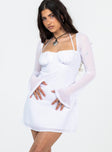 Princess Polly Sweetheart Neckline  Dyer Sheer Sleeve Mini Dress White Petite