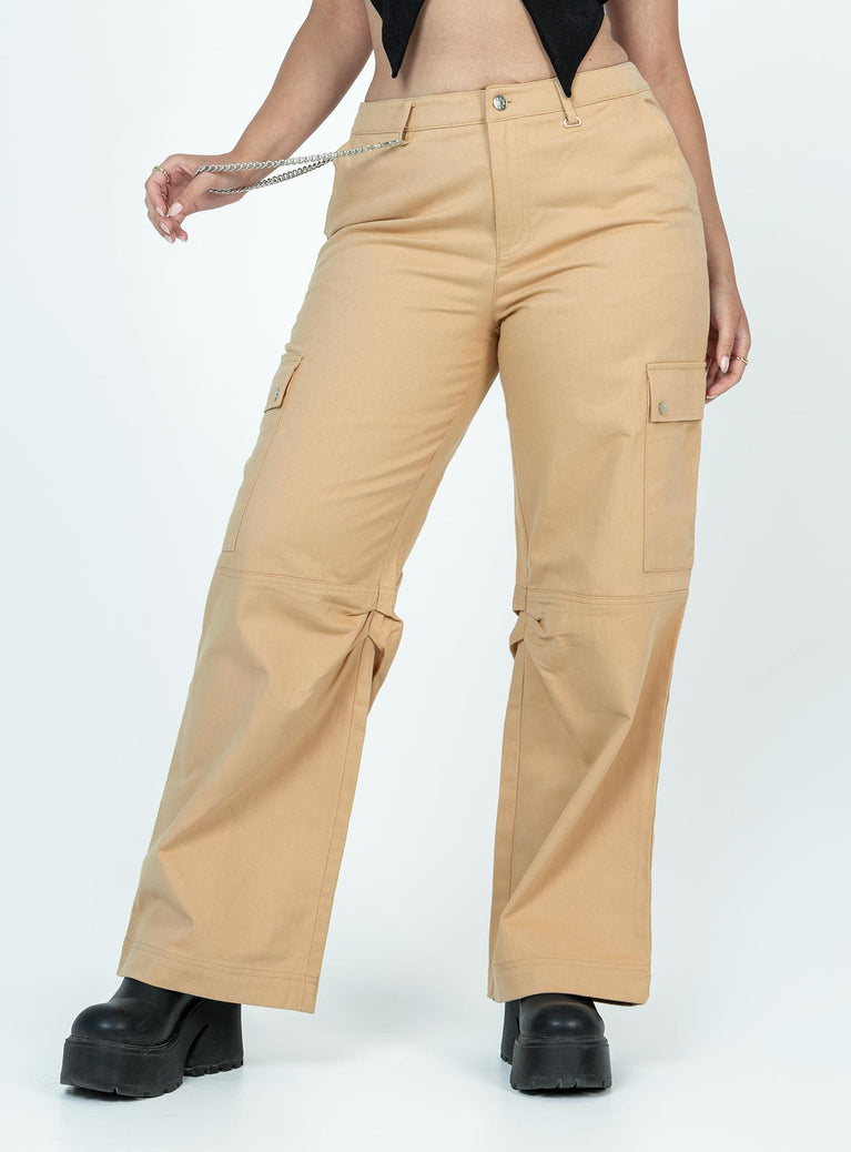 Princess Polly   Fallout Mid Rise Cargo Pants Beige