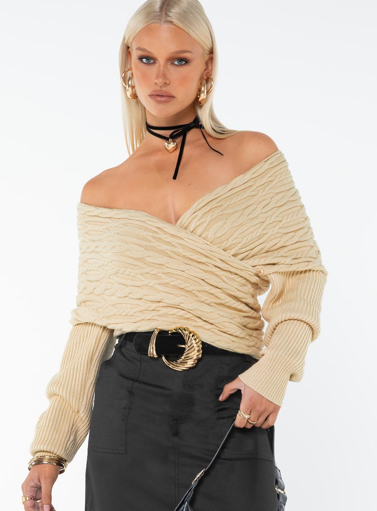 Tamas Wrap Front Sweater Beige Princess Polly  Cropped 