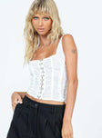 White top Lace material Square neckline Hook & eye fastening at front