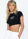 Black cropped tee Ribbed material Diamante graphic