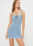 Lace mini dress Fixed shoulder straps, scooped neckline, ribbon detail at bust Good stretch, fully lined