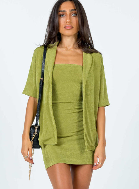 Matching set  Princess Polly Exclusive 95% polyester 5% elastane Length of size US 4 / AU 8 bust to hem: 62cm / 24.4" Soft knit material  Button front fastening shirt Strapless mini dress