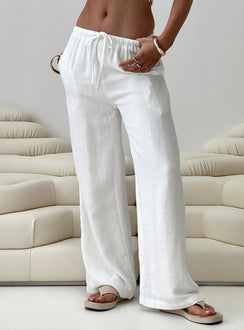 Linen pants, high rise Elasticated waistband, tie fastening drawstring, wide leg
