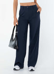 Tailored pants Front button and zip fastening, belt looped waist, subtle pleats at waist, twin hip pockets