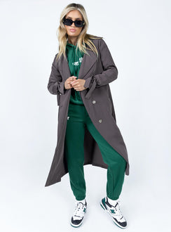 Trench coat Relaxed fit 100% polyester Wide lapel collar  Double-breasted front Tie fastening at cuffs  Belt loops with detachable belt Twin hip pockets