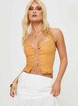 Anglaise crop top Slim-fitting, lace trim detail, adjustable shoulder straps, lace up front with tie fastening, invisible zip fastening at side