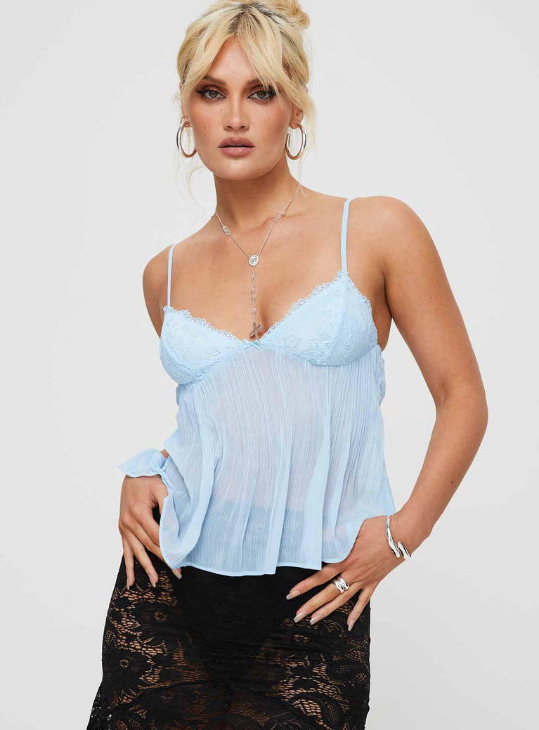 Pleat top Sheer mesh material, lace detail bust, plunging neckline, elasticated back, adjustable straps Non-stretch, lined bust only 