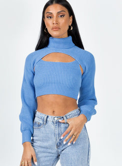 Two-piece bolero & top set  These can be worn separately 50% viscose 30% polyester 20% nylon  Soft knit material  Long sleeve bolero  Turtle neck  Crop top  Good stretch  Unlined 
