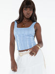 Square neck crop top, slim fitting Fixed shoulder straps, zip fastening at back