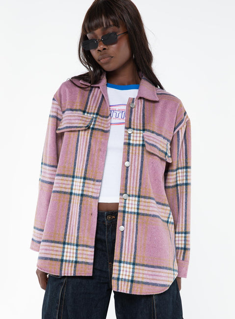 Plaid shacket Classic collar, button fastening at front, faux chest pockets, single button cuff