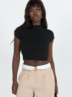 Black crop top Ribbed material Mock neck Good stretch