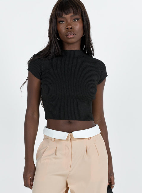 Black crop top Ribbed material Mock neck Good stretch