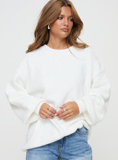White Sweater Oversized fit, knit material, wide neckline, drop shoulder