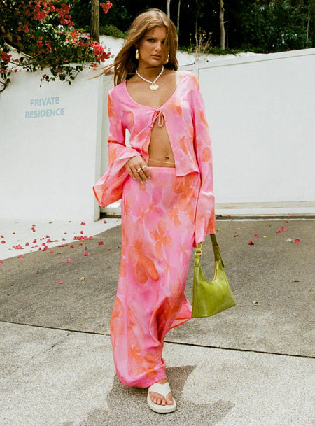 Floral maxi skirt Low rise, elasticated waistband