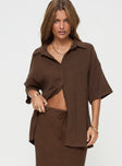 Brown Linen shirt Relaxed fit, button fastening, lapel collar