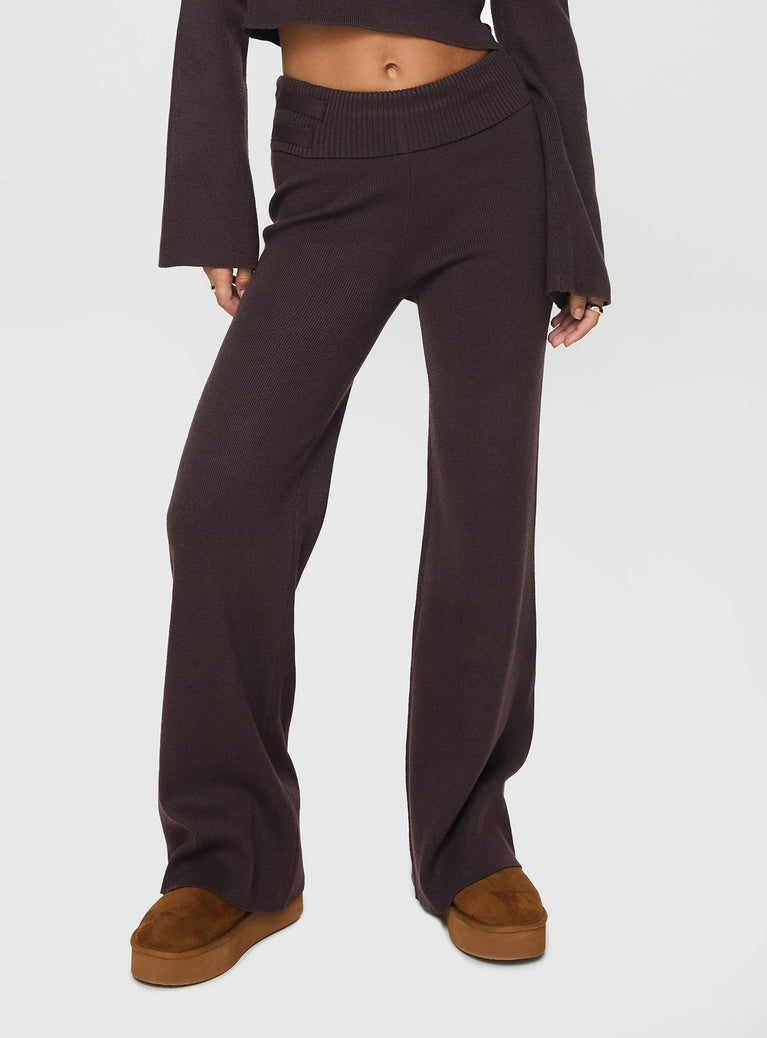 Chocolate knit pant Elasticated waistband, wide-leg, folded waistband