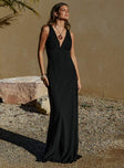 Princess Polly V-Neck  Verde Linen Blend Maxi Dress Black