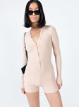 Long sleeve romper Ribbed material  Button front fastening  Good stretch 