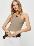 One shoulder top Slim fitting, rib knit material Good stretch, unlined