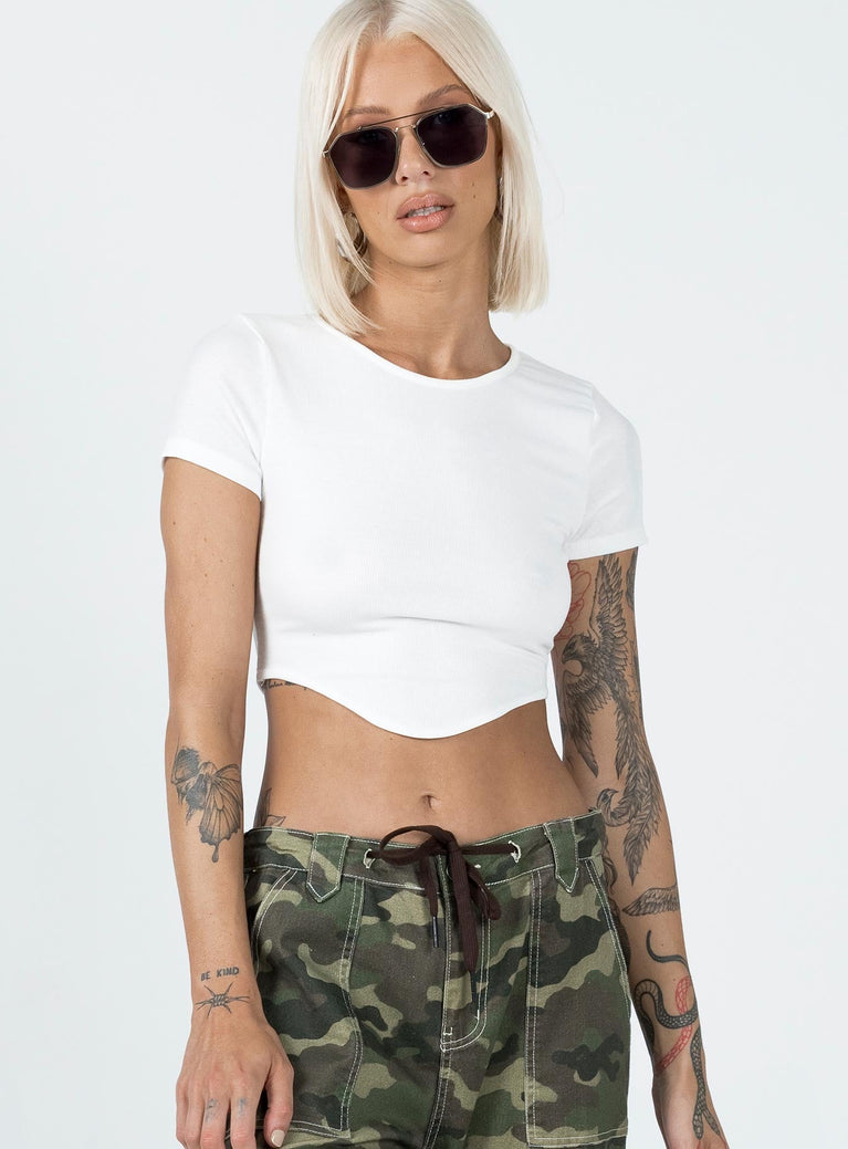 Crop top 95% recycled polyester 5% elastane Ribbed material  Cap sleeves  Rounded hem 