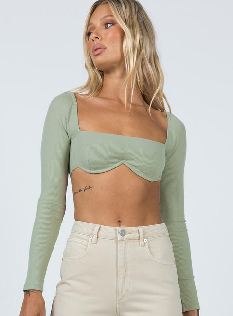 Becca Long Sleeve Crop Top Sage