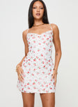 Princess Polly Sweetheart Neckline  Celena Lace Mini Dress White / Red Floral