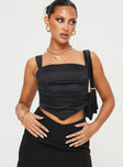 Satin crop top pleated design, adjustable shoulder straps, tie fastening at back, pointed hem Non-stretch material, fully lined 