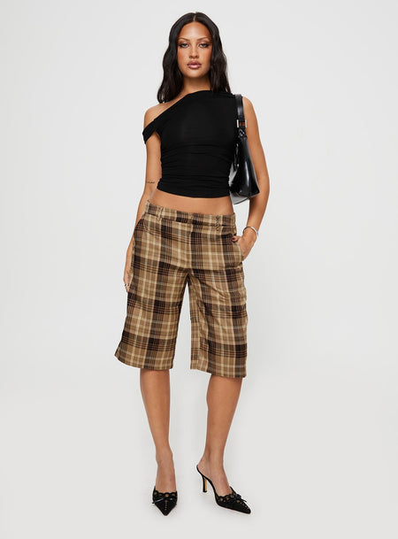 Plaid culottes Low rise, belt looped waist, twin hip pockets