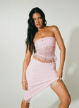 Ziena Lace Asymmetrical Midi Skirt Pink