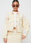 Denim jacket, relaxed fit Dark wash denim, cropped design, pointed collar, button fastening at front, twin chest pockets, drop shoulder