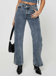 Princess Polly Mid Rise  Brunell Asymmetrical Waistband Jeans Mid Wash