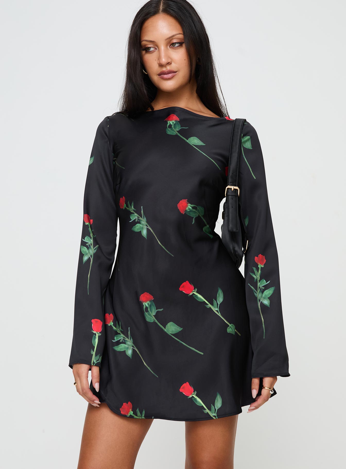 Shop Formal Dress - Heartfelt Long Sleeve Mini Dress Black fifth image
