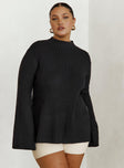 Sweater Relaxed fit, ribbed material, mock neckline, splits at side hem, flared cuff Good stretch, Unlined