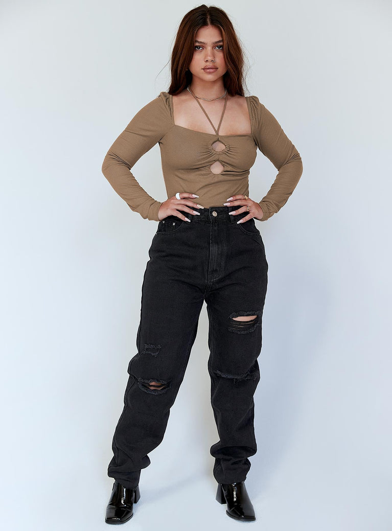 Princess Polly Low Rise  Melody Ripped Straight Leg Jeans Black