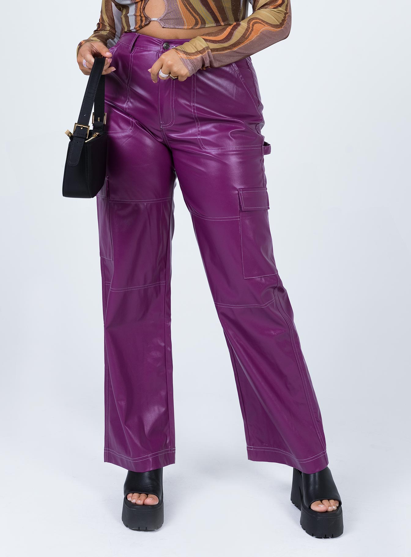 Princess Polly   Callum PU Cargo Pants Purple