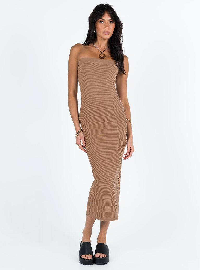 Strapless midi dress Ribbed material Good stretch Unlined