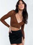Brown long sleeve top Shimmer material  Wide neckline  Boning through waist 