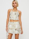 Floral mini skirt Invisible zip fastening at back, tiered design, ruffle detail Non-stretch material, unlined 